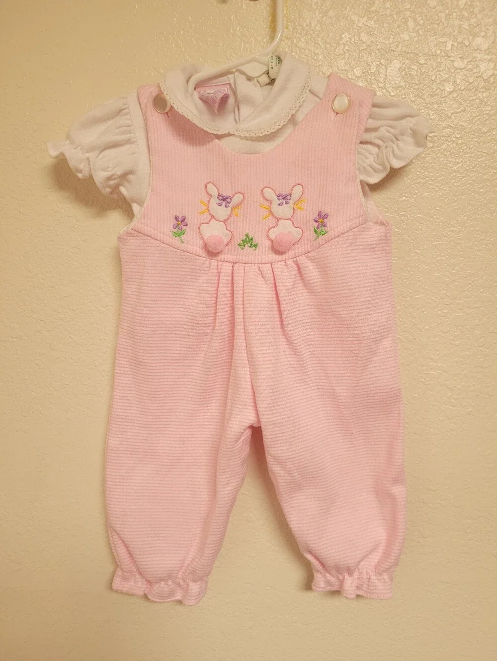 Vintage Tiny Tots Originals Pink And White Outfit With Bunnies